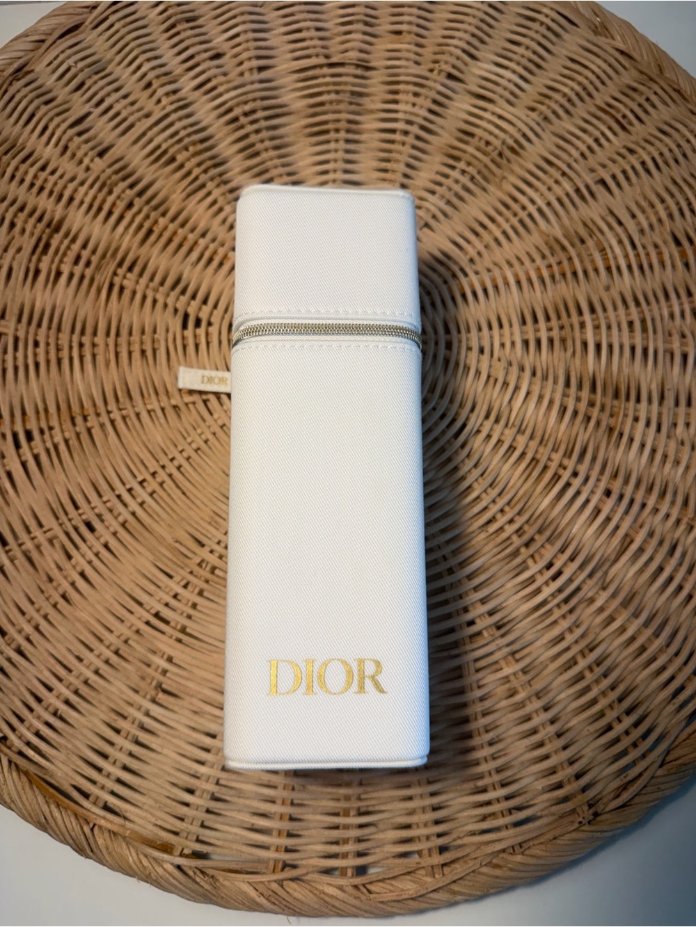 Dior Brushes and White Travel Cosmetic Case with Gold Zip Accent